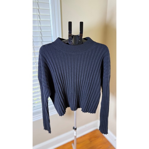 Madewell Sweaters - Madewell Wool Blend Ribbed Mock Neck Cropped Sweater Black XXL NM625